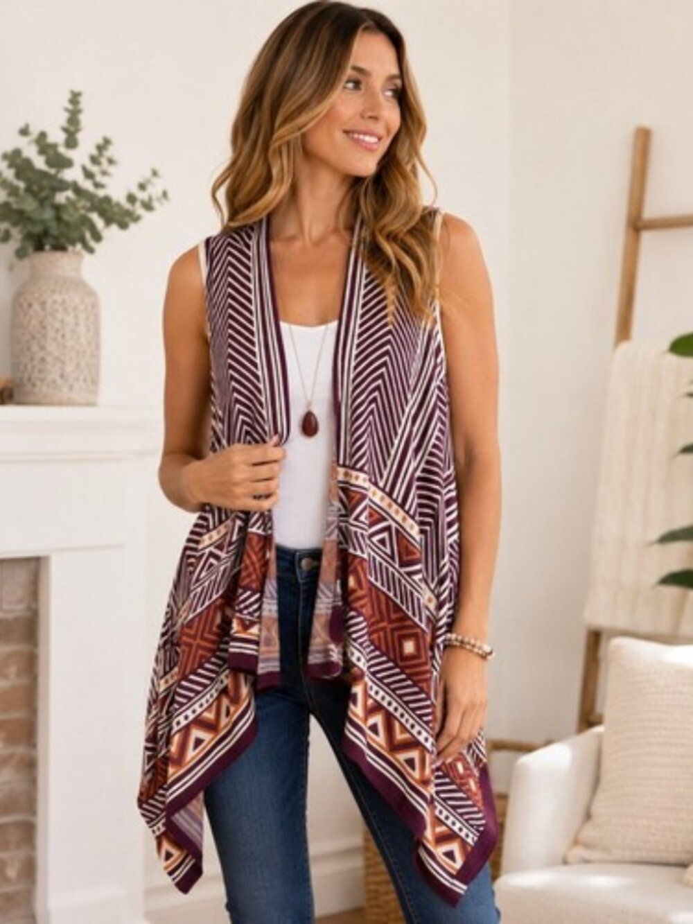 UMGEE Boho Western Long Duster Sweater Vest, Size M/L